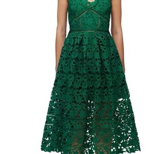 Self-Portrait Green Lace Midi Dress Azalea